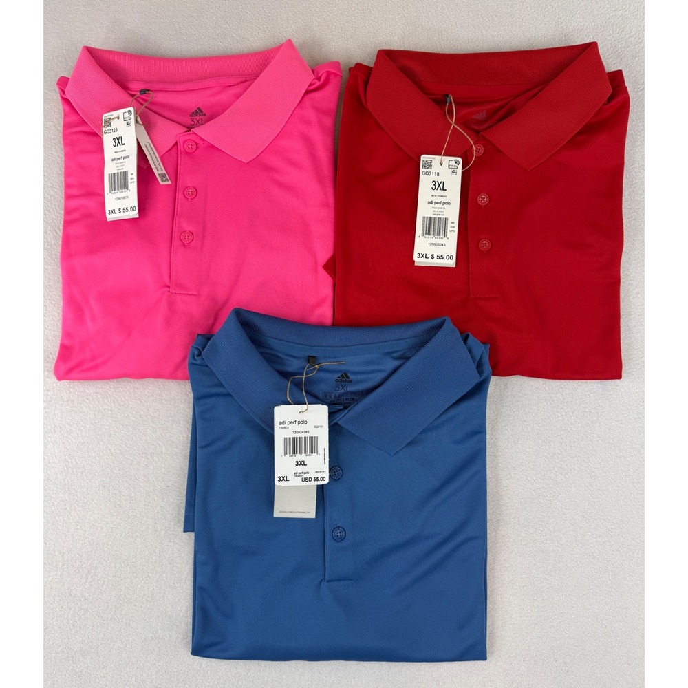 Adidas Performance Polo Lot Men's 3XL Pink Red Blue Golf Athletic Shirts NWT